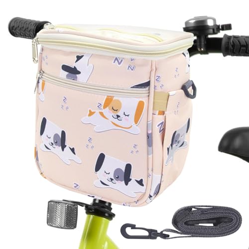 ZQVU Kids Bike Basket Fabric Bicycle Basket for Boy and Girl Front Basket for Bicycles and Tricycles Bike Handlebar Bag (Puppy)