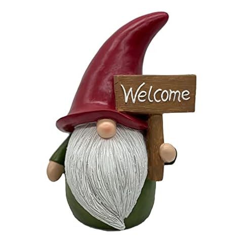 FICITI Garden Gnome Statue with Welcome Sign, Outdoor Lawn Décor Yard Sculpture Home Decorations, 8 Inch Tall Cover
