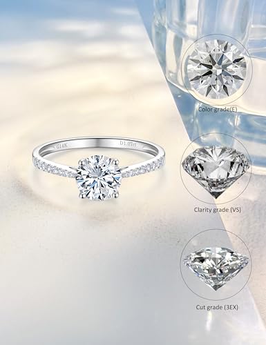 14K White Gold 1-3 Carat Lab Grown Diamond Engagement Ring,IGI Certificate Classic 4-Prong Round Cut with Halo Setting,D-E Color VS1-VS2 Clarity,Wedding Band for Women4
