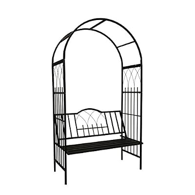 1. GO Steel Garden Arch with Seat for 2 People, 6'9" High x 3'9" Wide, Garden Arbor for Various Climbing Plant, Outdoor Garden Lawn Backyard