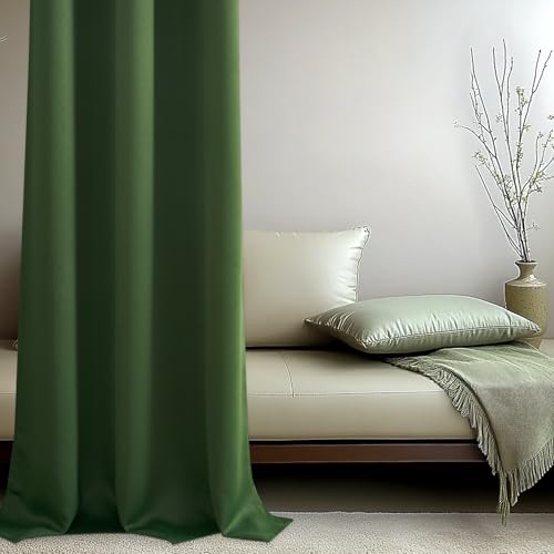 Mrtrees Olivgrüne Vorhänge für Wohnzimmer, Verdunkelungsvorhänge mit Ösen, 137 cm lang, 2 Bahnen, 117 x 228 cm, 46x90 Zoll Olivgrün – Ansicht 4