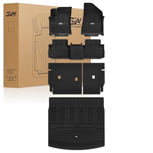 Image of 3W Floor Mats & Seat Back Mats & Cargo Liner for 2024-2026 Jeep Wagoneer S EV, All Weather TPE Custom Fit Set Car Floor Mats, Jeep Wagoneer S EV Full Set Floor Mats Accessories, Black