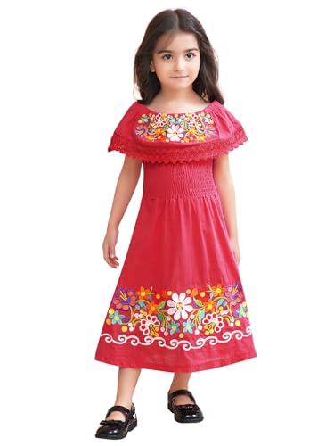 Image of Mexican Dress for Girls Traditional Vestidos Mexicanos Cinco de Mayo Embroidered Dresser Toddler Kids