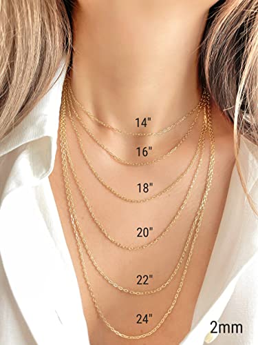 Jewelheart 10K Real Gold Link Chain Necklace - 2Mm Diamond Cut Cable Chain - Dainty 10K Gold Necklace For Women Girls 16" #TOP1