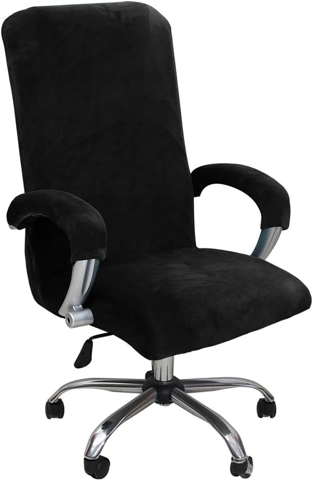 Elastic Office Chair Slipcovers Desk Seat, Plush Velvet Desk Chair Cover with Arm Covers, Ergonomic Computer Chair Cover Cat Scratch Proof, Thick High Back Chair Protector Washable,B,XL1