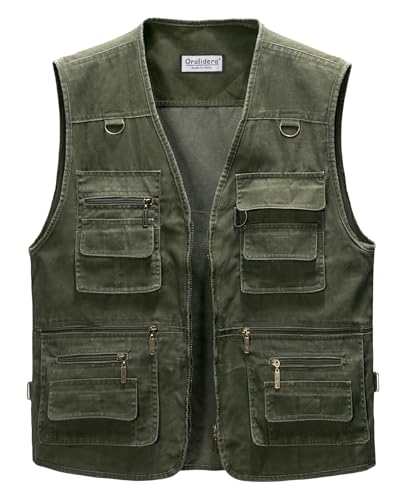 Chaleco safari multibolsillos de algodón para hombre en color verde oliva