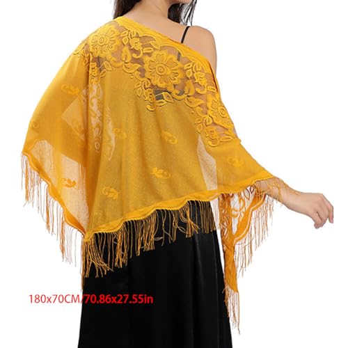 Katutude Lace Shawls and Wraps for Evening Dresses Women's Floral Lace Scarf Shawl with Tassels White Bridal Shawls and Wraps2