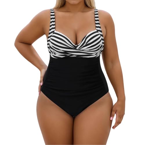 Generisch Traje de baño para mujer, talla grande, con soporte de sujetador desmontable, cuello redondo profundo, para fiestas de vacaciones en la piscina, Blanco, XXL