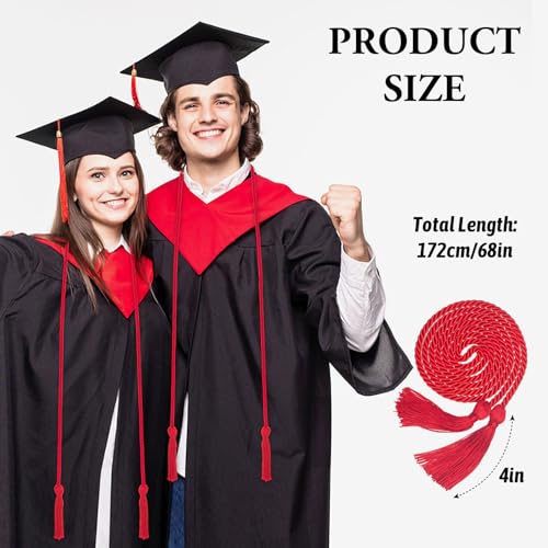 Image of ONUPGO Red Graduation Cord, Graduation Honor Cords Rayon Braided Tassel Cord for 2026, 68 inch Polyester Yarn Long Robe Honor Rope for Graduation Students, Bachelor Gown