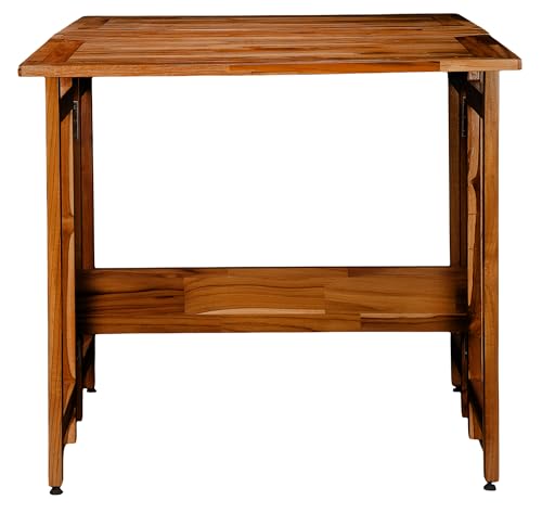 Image of Two-Side Folding Teakwood Table - Space-Saving Design, Sturdy Build, Adjustable Levelers, Multi-Purpose Dining, Work, Study, Easy Assemble, Compact Indoor Outdoor Use - DIY Model - Walnut - Dawnriser