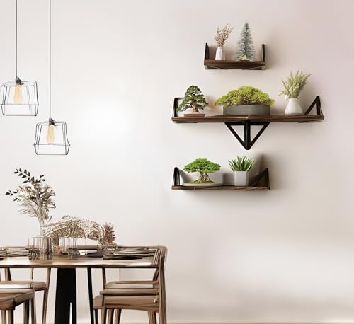Miniatura 5 de T-LOVENDO.ES Baldas Pared Madera Natural. Estantes flotantes o estantería. Repisas. Juego de 3 Piezas. Ideal salón, Sala Estar, baño, Cocina, decoración. Fácil Montaje. Resistente.