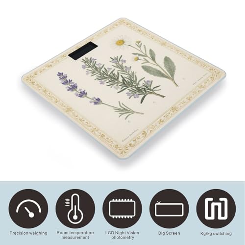 Báscula digital para baño con diseño botánico de hierbas florales miniatura 3