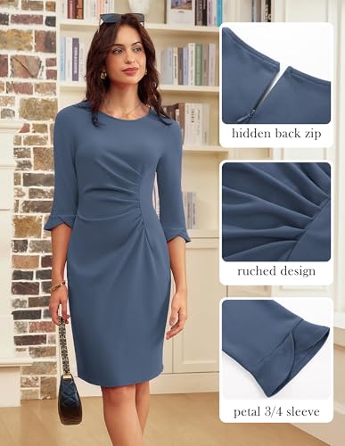 Image of GRACE KARIN Work Dresses for Women 3 /4 Sleeve Sheath Business Dress | Elegant Ruched Bodycon,Crew Neck,Pencil Midi Knee-Length,Cocktail,Church,Semi Formal Cocktail ,Professional Office