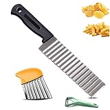 Movimiento: 【Uso amplio】 Cuchillo acanalado con mango estable y hoja afilada, cuchillo de colorear para todo tipo de alimentos crudos, patatas, pepinos, tomates, zanahorias, calabacines, cebollas, batatas, carbonatos. El cuchillo de corte ondulado hace que la cocina sea más interesante, como complemento a la cortadora de verduras. Cortador de patatas fritas. Para el horno o Puedes preparar tus propias patatas fritas en una freidora de aire caliente, haz que la comida sea más deliciosa y luzca diferente.