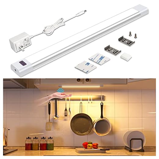 Under Cabinet Lighting, WOBANE Plug in LED Light Bar with ETL Adapter, Hand Wave Sensing, Dimmable Cabinet Lights Kit for Kitchen,Shelf,Bookcase,Display,Counter, 2700K Warm White,Super Bright