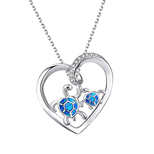 bobauna Mother and Baby Sea Turtle Heart Pendant Necklace for Women Girl (Turtle Necklace)