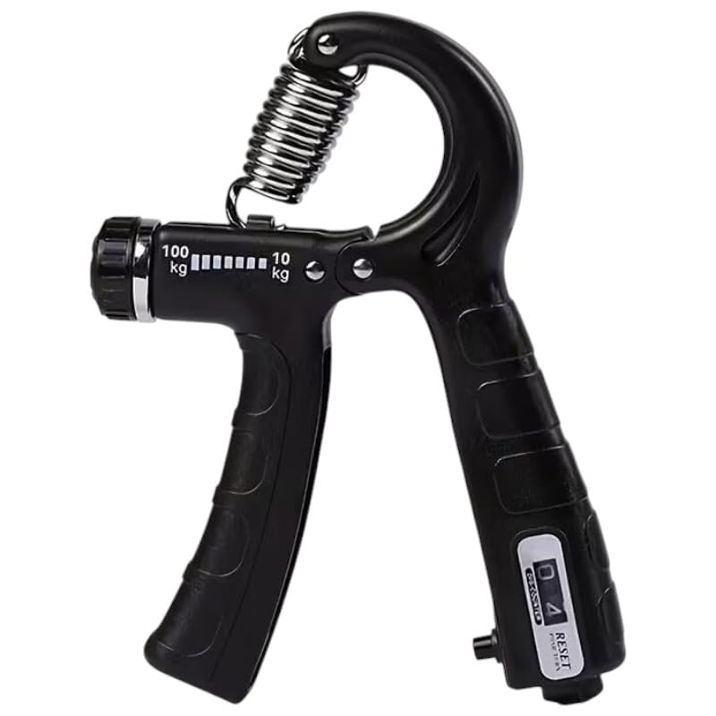 Image of Adjustable Hand Grip Strengthener with Counter (100kg) | Hand Gripper for Men & Women | Forearm, Finger & Wrist Exercise Equipment for Home Gym Workout (Black)