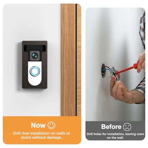No Drill Adhesive Video Doorbell Mount Compatible for Ring/Blink Video Doorbell, Not Block Doorbell Sensor, QIBOX Anti-Theft Camera Mount Bracket Cover Holder