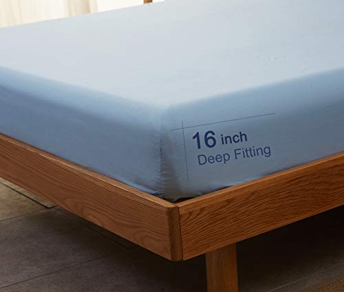 Image of SONORO KATE Bed Sheet Set Super Soft Microfiber 1800 Series Luxury Egyptian Sheets 18-Inch Deep Pocket Wrinkle and Hypoallergenic-4 Piece(King Lake Blue)
