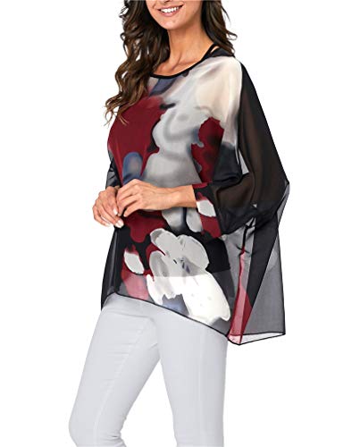Plus Size Floral Chiffon Batwing Sleeve Tunic Blouse Boho Off-Shoulder Beach Cover Up Loose Summer Tops for Women4