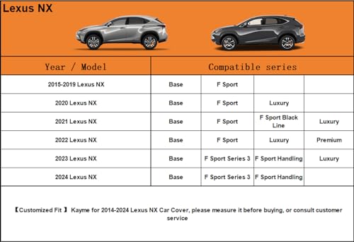 Image of Kayme 7 Layers SUV Car Cover Custom Fit Lexus NX 300 350 (2015-2025) Waterproof All Weather for Automobiles, Outdoor Full Cover Rain Sun UV Protection.Black