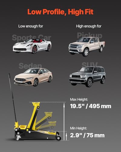 Image of VEVOR 2.5 Ton Low Profile, Heavy-Duty Steel Racing Floor Jack with Dual Pistons Quick Lift Pump, Lifting Range 3.64 inch-19.49 inch
