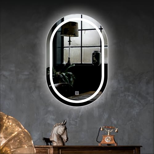 Image of Creative Arts n Frames LED Wall Mount HD Mirror with 3 Color Light Tone for Home Wall Living Room Bedroom Bathroom Hotel Decor Items (12x18 inch Capsule)