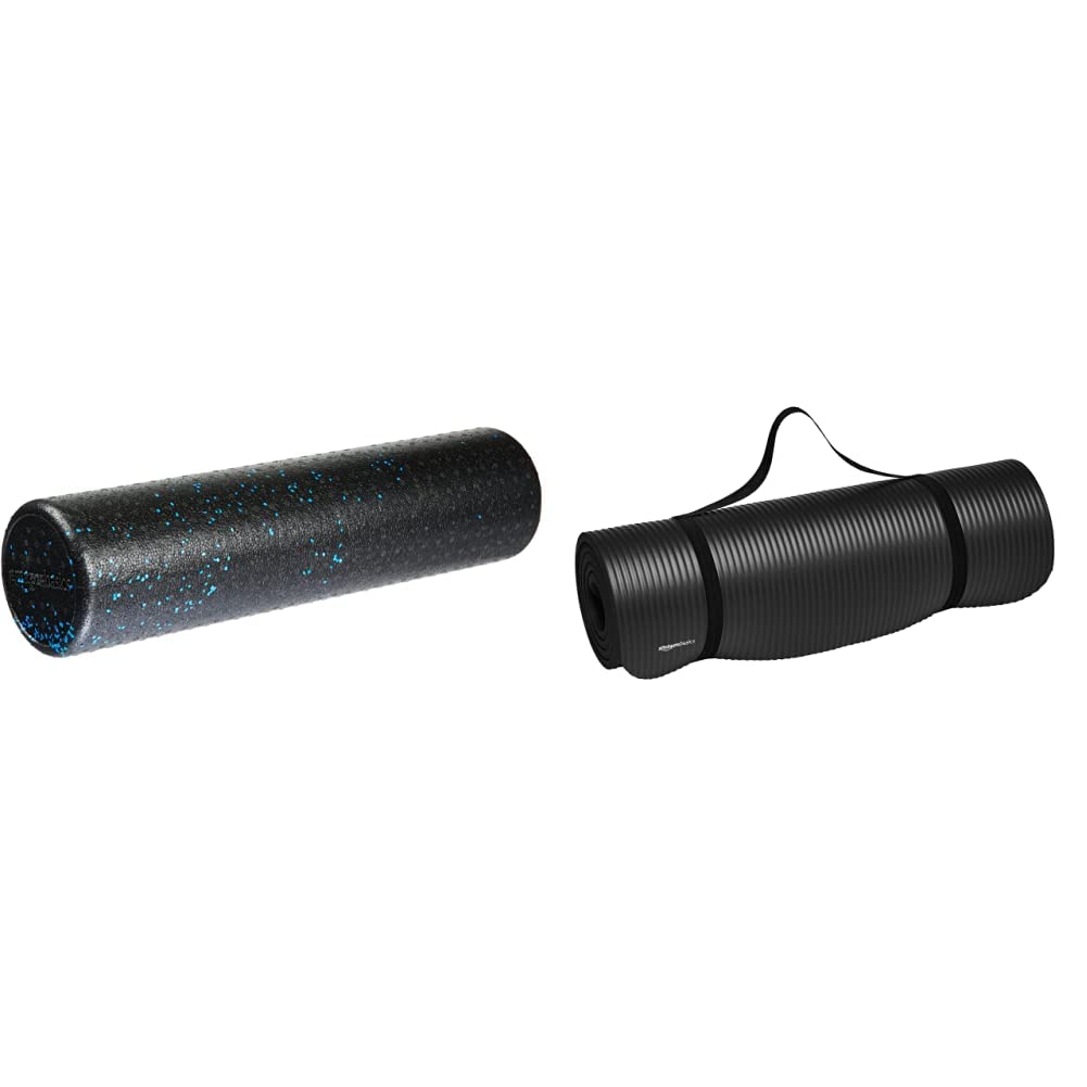 Photo 1 of **FOAM ROLLER ONLY**Amazon Basics High-Density Round Foam Roller for Exercise, Massage, Muscle Recovery - 12", 18", 24", 36" Blue Speckled 36-Inch Roller + Floor Mat, Black