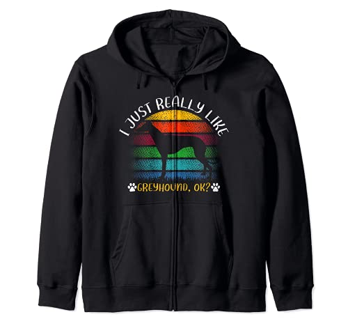 Retro Vintage Greyhound Dog I Just Really Like Greyhound Ok Zip Hoodie, Black