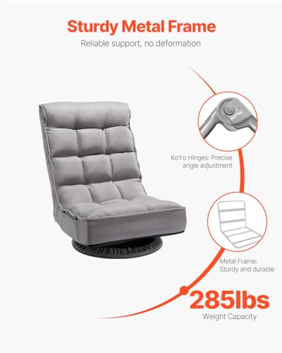 Image of VEVOR Swivel Floor Gaming Chair, 360-Degree Rotating Foldable Lounge Chair with 4 Position Adjustable Backrest & Lumbar Support, Folding Video Reclining Lazy Sofa for Watching TV Reading Playing Game