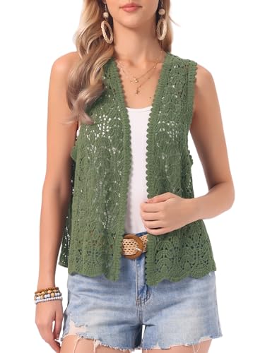 Image of Allegra K Women's Floral Crochet Hollow Out Sleeveless Open Front Boho Vest Cardigan