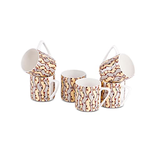 Image of Dandy Lines Puja Leaf Climber Coffee Mugs, Eco-Ceramic, Pack of 6, Microwave & Dishwasher Safe, Great for Home Use & Gifting
