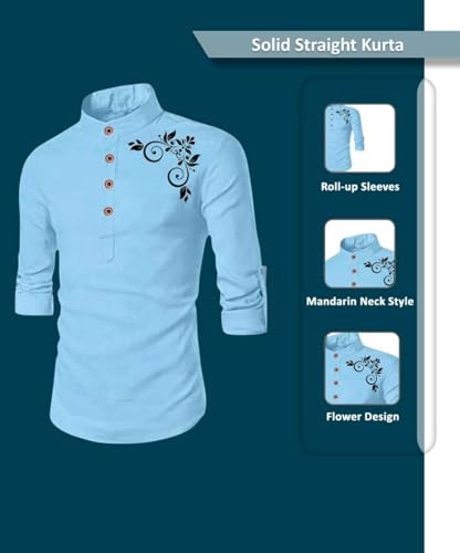Image of DEEMOON Men's Full Sleeve Short Kurta Shirt with a Trendy Mandarin Collar Crafted from a Premium Cotton Blend for Comfort Ideal for Casual and Semi-Formal Occasions
