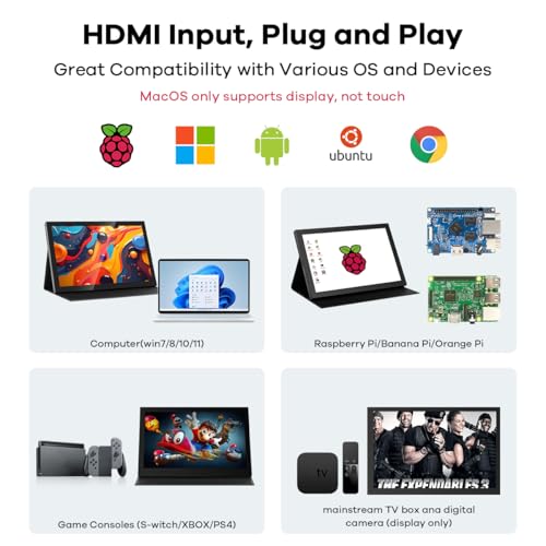 Image of Hosyond 10.1 inch LCD Touchscreen IPS Monitor 1280x800 Portable Screen HDMI Display Built-in Speakers with Shell for Raspberry Pi 5 /Pi 4 /3B+ Xbox PS4 Windows 7 /8 /10