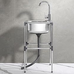 Fregadero Camping Casero Fregadero de Camping de Un Seno Portatil Fregadero Exterior Fregadero para Catering Con Grifo Frío y Caliente,Para Terraza Autocaravana Restaurante Lavandería (37x31x60cm)