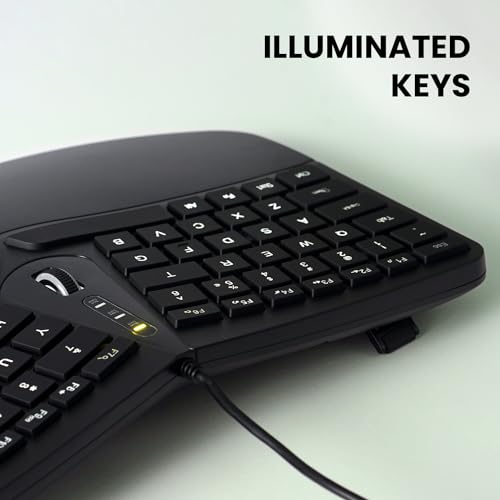 Perixx PERIBOARD-330B, Wired Ergonomic Keyboard with Adjustable Wrist Rest, Illuminated Keys, and Membrane Low Profile Keys, 2 Extra USB Ports, US English Layout by Perixx - Image 4