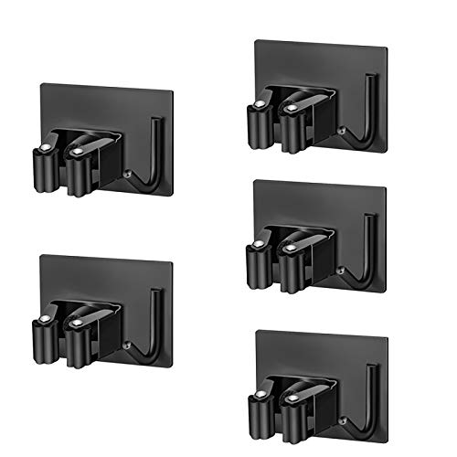 Porte Balais Mural, Lre Co. 5 Pièces Adhésif Accroche Balai Mural Avec Position et Crochet, Support Balais Mural Range Porte Balais Mural sans Percage pour Cuisine Salle de Bain Jardin