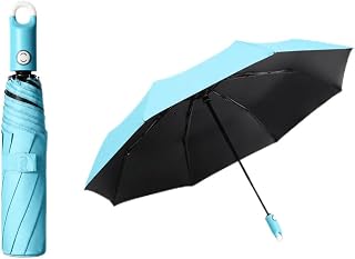 Automatic Folding Umbrella, 8-Rib Compact Windproof Travel Umbrella with 360 Degree Rotating Hook Handle, Rain and Sun Protection, 38.6 inch