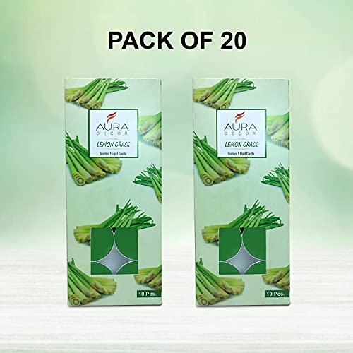 Image of AuraDecor Scented Tealight Candles, Pure Wax 20 Pcs (Lemon Grass)