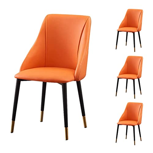 SJIALEN Kitchen Dining Chairs Set of 4, Home Backrest Leather Chair Hotel Wrought Iron Negotiation Chair Makeup Nail Chair Kitchen Chair (Color : Orange)