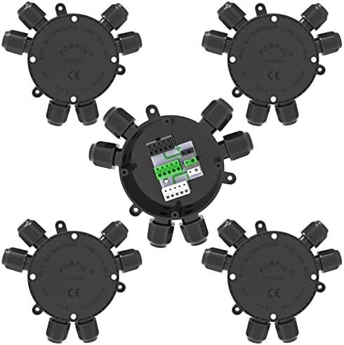 Junction Box Cable Connector Waterproof Cable Connector Junction Box Waterproof Electrical Connector Box 2-6 Way 22-10 AWG 32A for Ø4-9mm Cable (5 Pack)）