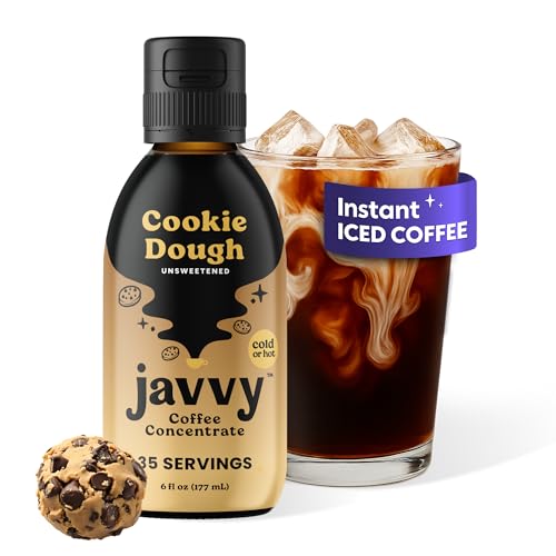 Image of Javvy Cold Brew Coffee Concentrate Instant Coffee, Cookie Dough | 100% Real Coffee, 0g Sugar, No Artificial Flavors, 60-80mg Caffeine per Serving, Gluten Free, Makes Hot or Iced Coffee