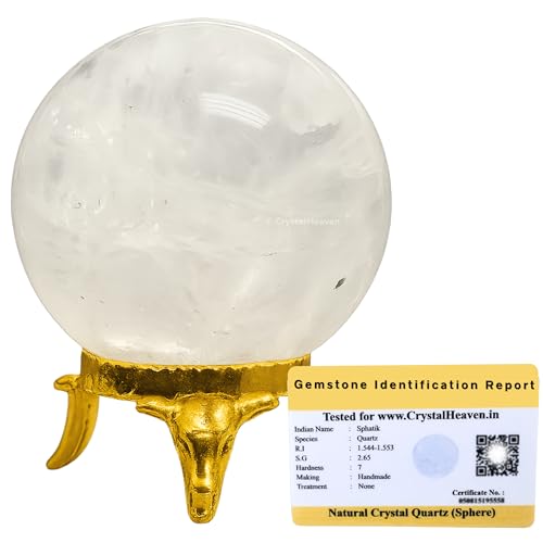 Image of Certified Clear Quartz Crystal Ball for Meditation | Premium Crystal Vastu Items for Home and Feng Shui Items for Good Luck - Pooja Supplies and Spiritual Practices (1.5 inch Inch)