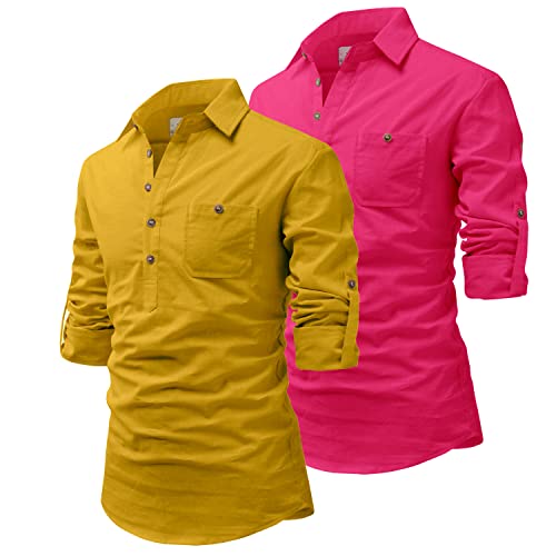 Image of Vida Loca Men Cotton Full Sleeve Casual Spread Collor Slim Fit Short Kurta for Men and Boys (Pack of 2)