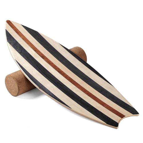 Balance Board Indoor Surfboard Surf Style Home Fitness with Wheel for Exercise Athletic Training and Board Sports - Fun Workout Equipment For Balance Stability and Improving Core Strength (stripe)