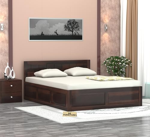 Image of Double Bed King Size Sheesham Wood - Premium Wooden Furniture (Walnut Finish, King Size)