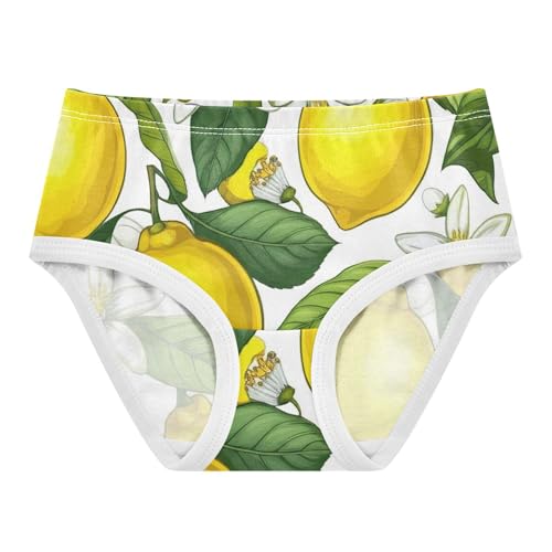 Bright Yellow Lemons White Floral Little Girl Panties Toddler Girls Underwear Cotton Funny Briefs Girls Undies 2t