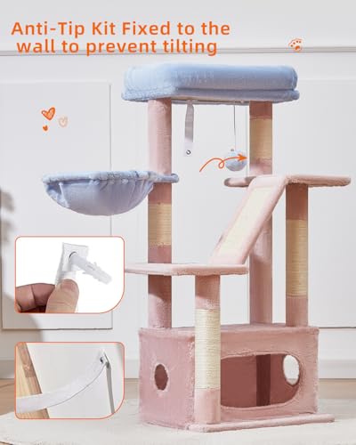 Image of Taoqimiao Cat Tree,38.2-Inch Cat Tower for Indoor Cats,Suitable for Kittens with Luxurious cat condo with Adjustable Baskets and Luxurious Perch MS029SPB Pink and Blue