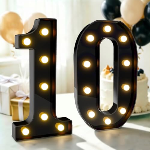 Image of Pooqla 10th Birthday Decorations for Boys, Large Black Light Up Numbers | Black Party Decorations, 12.6in Tall Big Marquee Numbers 10th Anniversary Birthday Gift for Boys Wedding Room Decor