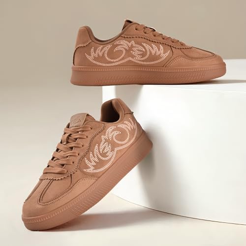 JACKSHIBO Women's Ribbon Lace-Up Fashion Sneakers Arch Support Gum Sole Tennis Walking Shoes with Memory Foam - Image 2